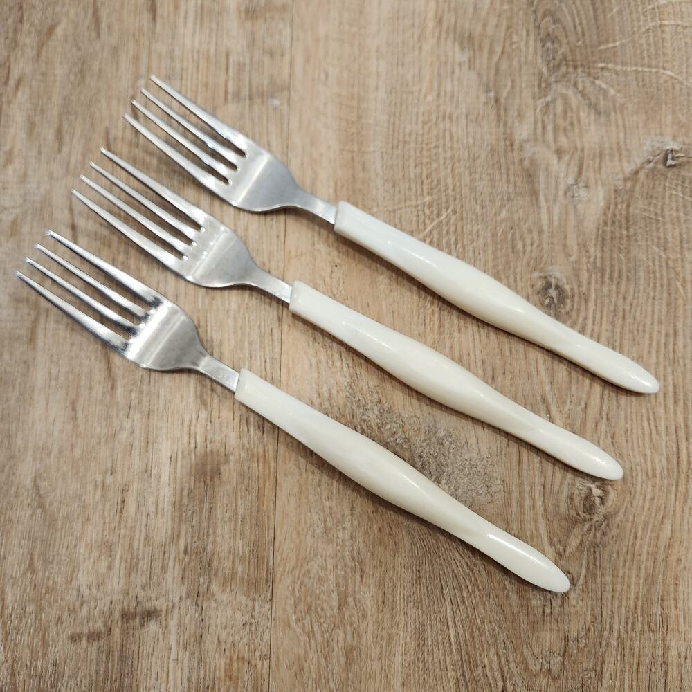 Cutco Pearl White Handle CUE3 Set 3 Salad Forks USA Stainless Flatware 7.5"